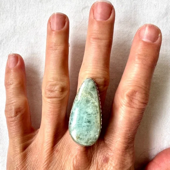 925 Moonwater AQUAMARINE Teardrop Ring 7.5 - Picture 3 of 8